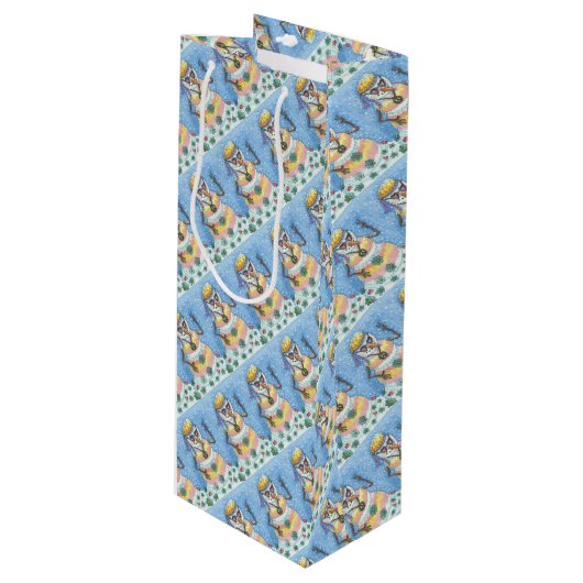 グルーヴィ雪だるま、ピースサインクリスマスワイン抱き枕 ワインギフトバッグ (正面アングル)