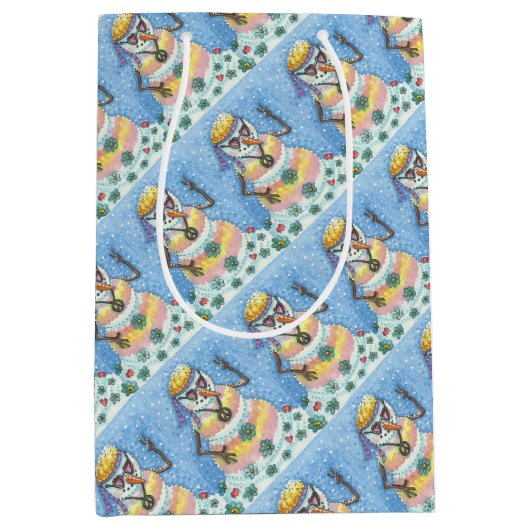 グルーヴィ雪だるま、ピースサインクリスマス抱き枕 ミディアムペーパーバッグ (正面)