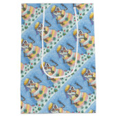 グルーヴィ雪だるま、ピースサインクリスマス抱き枕 ミディアムペーパーバッグ (裏面)