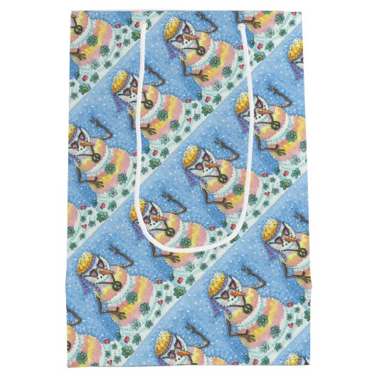 グルーヴィ雪だるま、ピースサインクリスマス抱き枕 ミディアムペーパーバッグ (裏面)