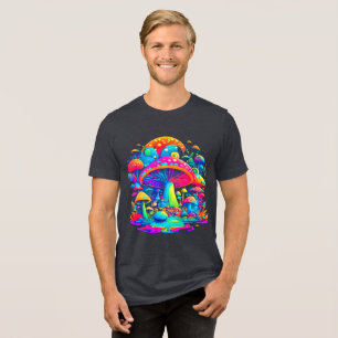 グルーヴィ魔法マッシュルーム – レトロアート トライブレンドTシャツ