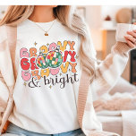 グルーヴィ&ブライトレトロクリスマスディスコグリッターボール トライブレンドＴシャツ<br><div class="desc">Groovy & Bright Christmas DiscoグリッターボールタイポグラフィフェスティバルHoliday Tri-Blend Shirtは、ディスコグリッターボールをアクセントにしたスクリプトタイポグラフィの文字「Groovy & Bright」を特徴とすモダンる。クリスマスギフト、クリスマスパーティー、休日のお祝い、誕生日などに最適。Evco Studio www.zazzle.com/store/evcostudioによって作成</div>