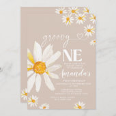 グルーヴエレガントイワン誕生日ボホデイジー花 招待状 (正面/裏面)