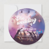 グルーヴカラフルィーピンクグリッターディスコ結婚ボール 招待状 (正面)