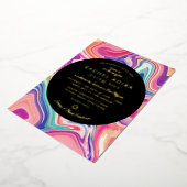 グルーヴカラフルィーピンクパープルマーリングバルミツワー 箔招待状 (回転した状態)