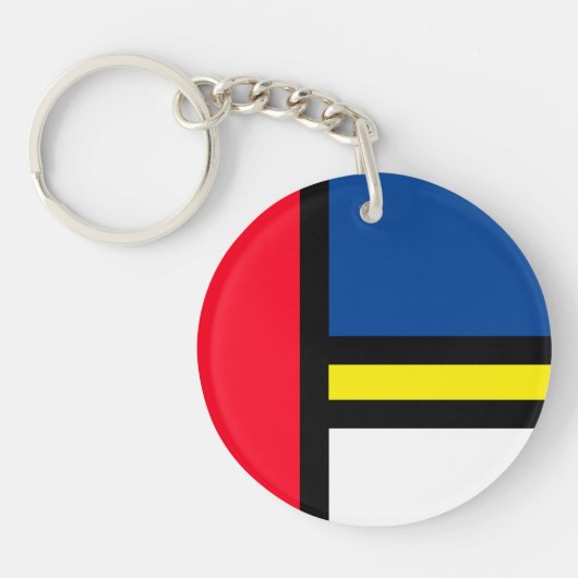 グルーヴカラフルモダンモンドリアンスタイル抽象芸術アート キーホルダー (正面)