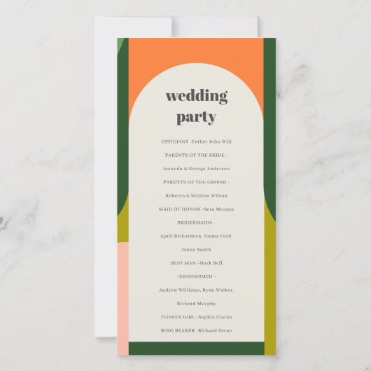 グルーヴカラフルレトロアーチはっきりした結婚式 プログラム (裏面)