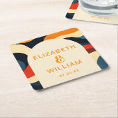 グルーヴカラフルレトロウェーブボー結婚ズ スクエアペーパーコースター (アングル)