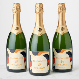 グルーヴカラフルレトロウェーブボー結婚ズ スパークリングワインラベル