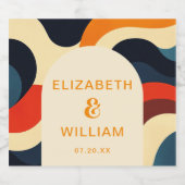 グルーヴカラフルレトロウェーブボー結婚ズ スパークリングワインラベル (シングルラベル)