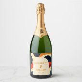 グルーヴカラフルレトロウェーブボー結婚ズ スパークリングワインラベル (正面)