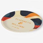 グルーヴカラフルレトロウェーブボー結婚ズ ペーパープレート (アングル)