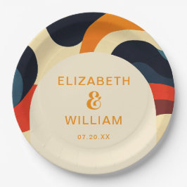 グルーヴカラフルレトロウェーブボー結婚ズ ペーパープレート