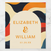 グルーヴカラフルレトロウェーブボー結婚ズ ワインラベル (シングルラベル)