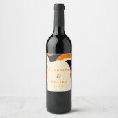 グルーヴカラフルレトロウェーブボー結婚ズ ワインラベル (正面)