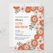 グルーヴスタイリッシュヒッパイフラワー&リーフ誕生日 招待状 (正面)