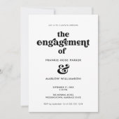 グルーヴスタイリッシュレトロ白黒婚約パーティ 招待状 (正面)