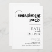 グルーヴスタイリッシュレトロ白黒婚約パーティ 招待状 (正面/裏面)