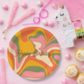 グルーヴパーソナライズされたレトロ大理石オレンジバルーン ペーパープレート (パーティー)