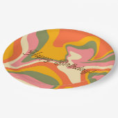 グルーヴパーソナライズされたレトロ大理石オレンジバルーン ペーパープレート (アングル)