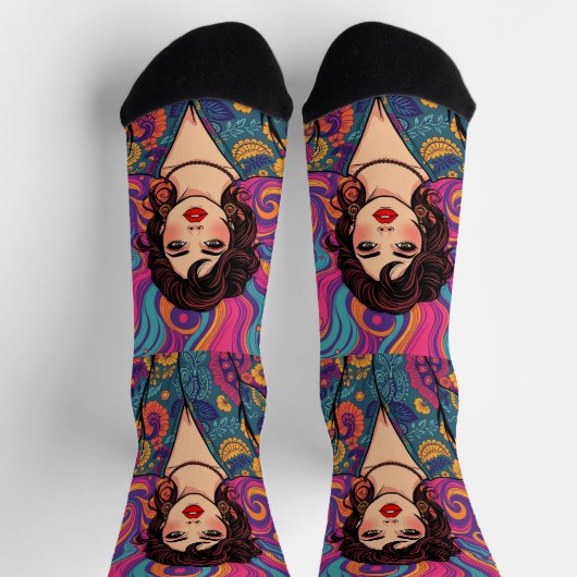 グルーヴファンキーカラフルブルネット美しい若々 ソックス (上部)