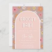 グルーヴベビーレトロボホフラワーズガールベビーシャワー 招待状 (正面)