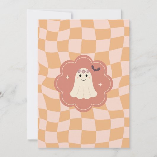 グルーヴレトロハロウィーン衣装パーティーかわいい幽霊 招待状 (裏面)