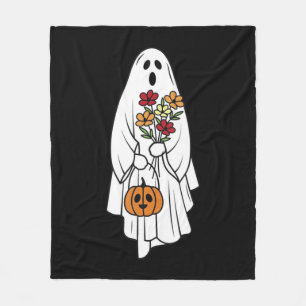 グルーヴヴィンテージフローラ幽霊かわいいハロウィン不気味 フリースブランケット
