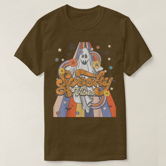 グルーヴヴィンテージフローラ幽霊ヒッパイハロウィーンスポック Tシャツ (デザイン正面)