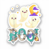 グルーヴ不気味シーズンカワイ幽霊ホールディングカボチャHa シール (正面)