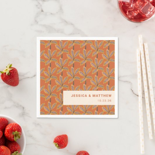 グルーヴ熱帯性のヤシの木がオレンジ結婚色に焼け スタンダードカクテルナプキン (インサイチュ)