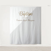 グレとゴールドのベイビーボーイ モダン洗礼背景 タペストリー (正面)