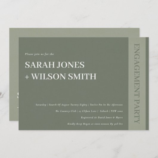 グレはっきりしたーモダンタイポグラフィ文字婚約招待状 サンキューカード (正面/裏面)