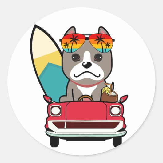 グレイおもしろいドッグがビーチに向かう ラウンドシール (正面)