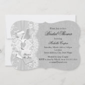 グレイかわいらしヴィンテージレース&バーラップブライダルシャワー 招待状 (正面)