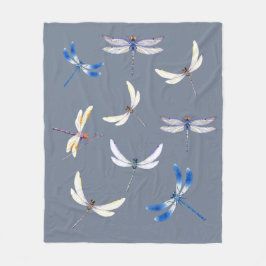 グレイで飛ぶゴージャスなトンボ フリースブランケット