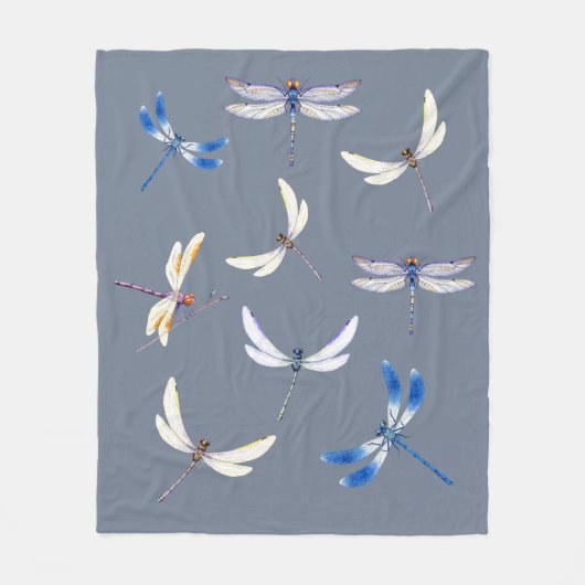 グレイで飛ぶゴージャスなトンボ フリースブランケット (正面)