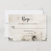 グレイとゴールドの水彩アルプス山脈のウェディング | 出欠カード (正面)