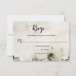 グレイとゴールドの水彩アルプス山脈のウェディング | 出欠カード