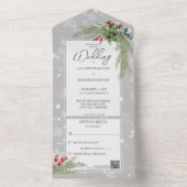 グレイと松の枝に雪の結晶 QRコード オールインワン招待状 (内側)