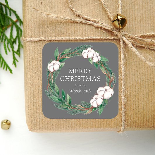 グレイのクリスマスリース ウインター グリーナリー スクエアシール