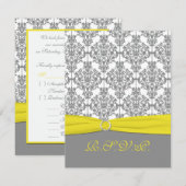 グレイのダマスクに黄色のRSVPカード 出欠カード (正面/裏面)