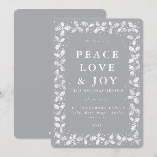 グレイのリノプリント ホリーの葉のボーダー フラット 非写真 シーズンカード (正面/裏面)