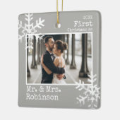 グレイの初クリスマス 結婚 フォト スノーフレーク セラミックオーナメント (左)
