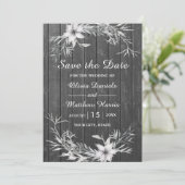 グレイの素朴なデザイン。 ウェディング ウッド バーンの「Save the Date」カード 招待状 (スタンド正面)