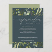 グレイの葉の水彩画 ウェディングインフォメーション エンクロージャーカード (正面/裏面)