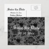 グレイの麻地にスパイダーダマスク ハロウィンのSave the Date 案内ポストカード (正面/裏面)