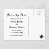 グレイの麻地にスパイダーダマスク ハロウィンのSave the Date 案内ポストカード (裏面)