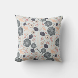 グレイよくはしゃぐブルーピーチフローラリピートプリント クッション