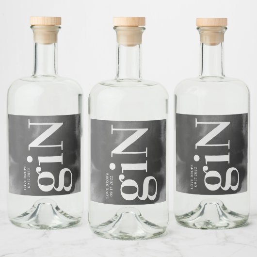 グレイアートビッグモダンモノグラムはっきりしたシンプル結婚ズ リキュールボトルラベル (ボトル)